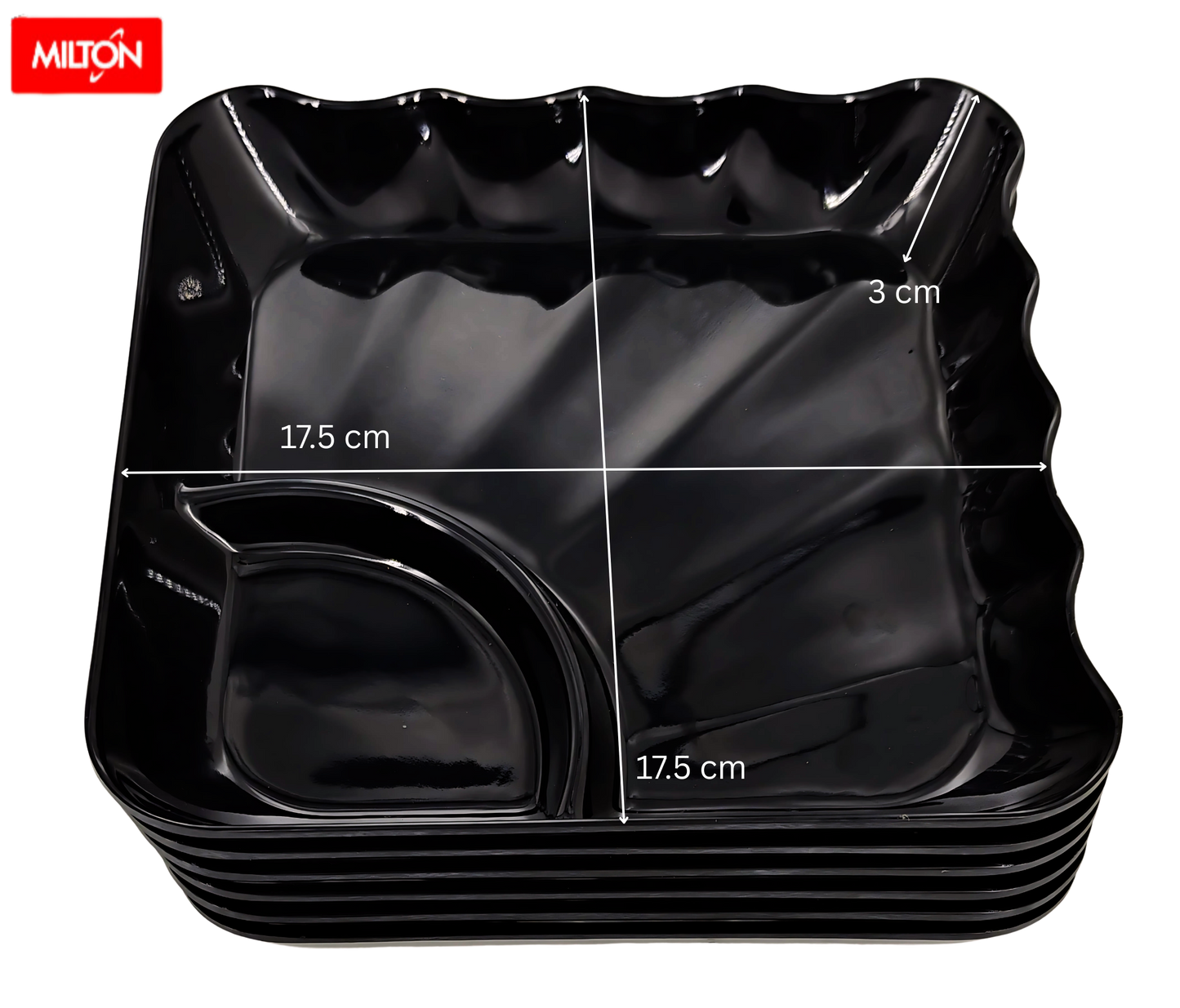 MILTON Melamine Glossy Black Sandwich/Snacks Plate | Set of 6 | Food Grade