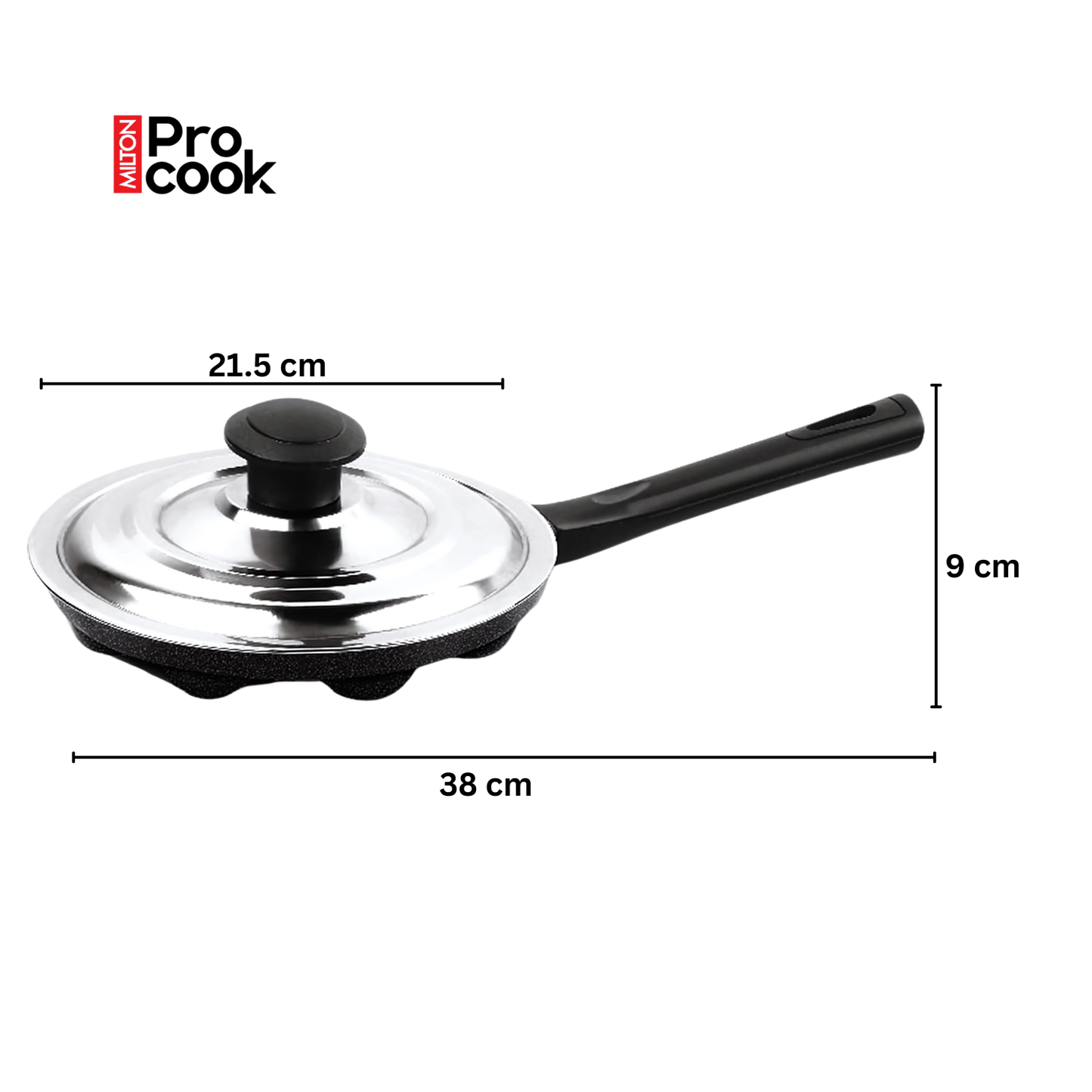 MILTON Pro cook Granito Appam Patra Cookware 12 Cavities, Non-Stick Paniyaram Pan with Stainless Steel Lid, Appe Maker, Black