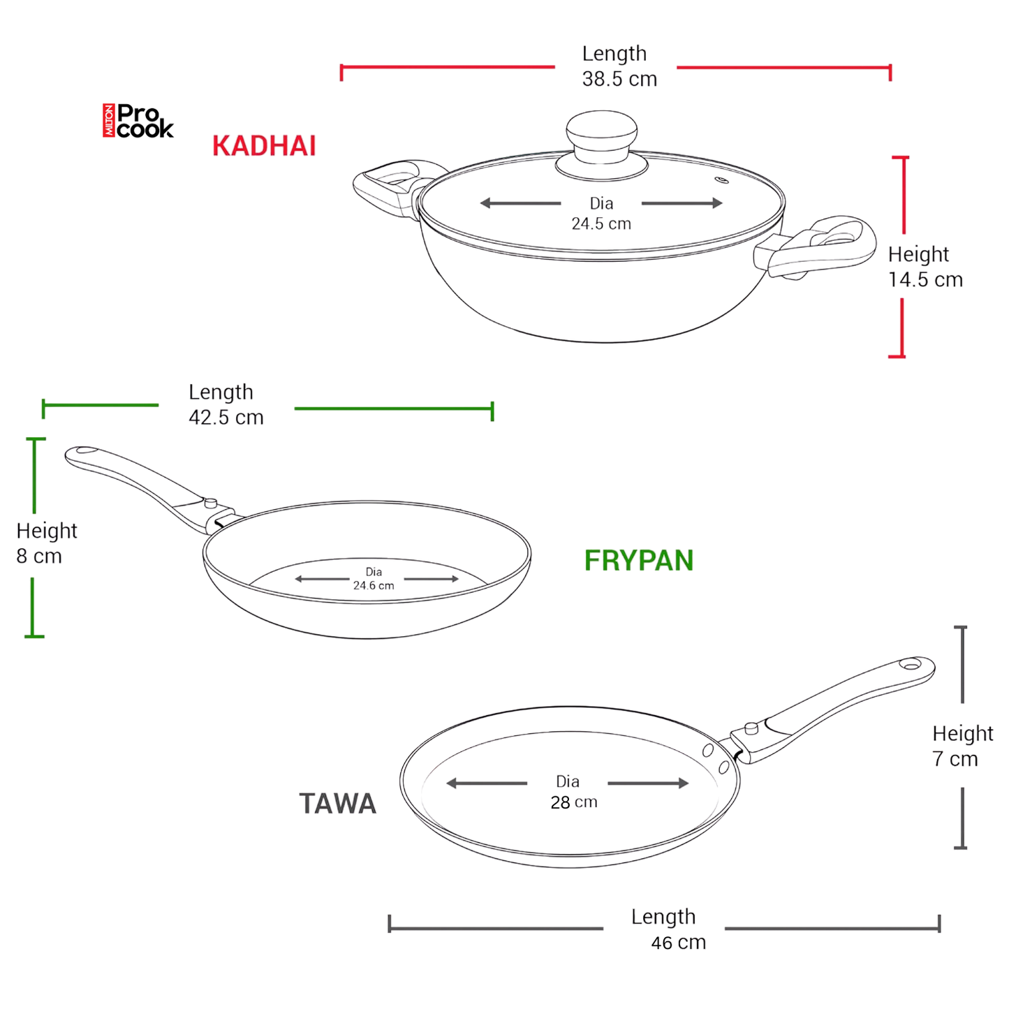 MILTON PROCCOK My Kitchen Set Granito Nonstick 3 Pcs Set | Glass Lid | Induction Compatible