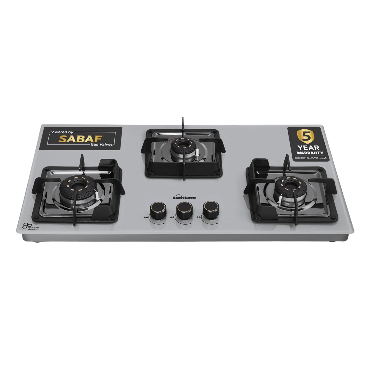 SUNFLAME 3 Burner Ultra-Slim Countertop Hob 80 cm Wide | Italian SABAF Valve | Auto Ignition