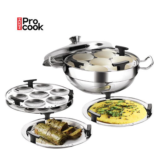 MILTON PROCOOK Multi Kadhai With Lid | Idli, Dhokla Maker, Steamer | Induction & Gas Friendly