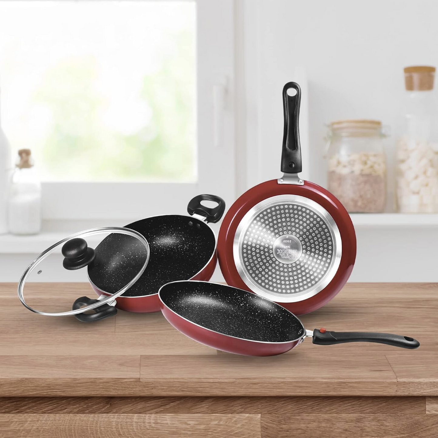 MILTON PROCCOK My Kitchen Set Granito Nonstick 3 Pcs Set | Glass Lid | Induction Compatible