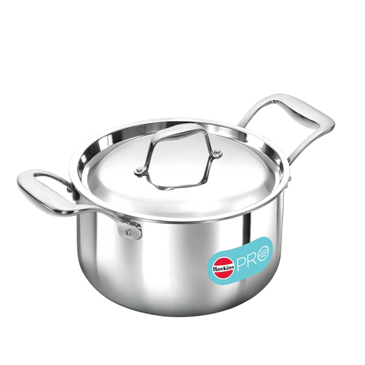 Hawkins 3 Litre Pro TriPly Stainless Steel Milk Pan with Stainless Steel Lid, Milk Pot, Sauce Pan, Silver (PSMP30S)