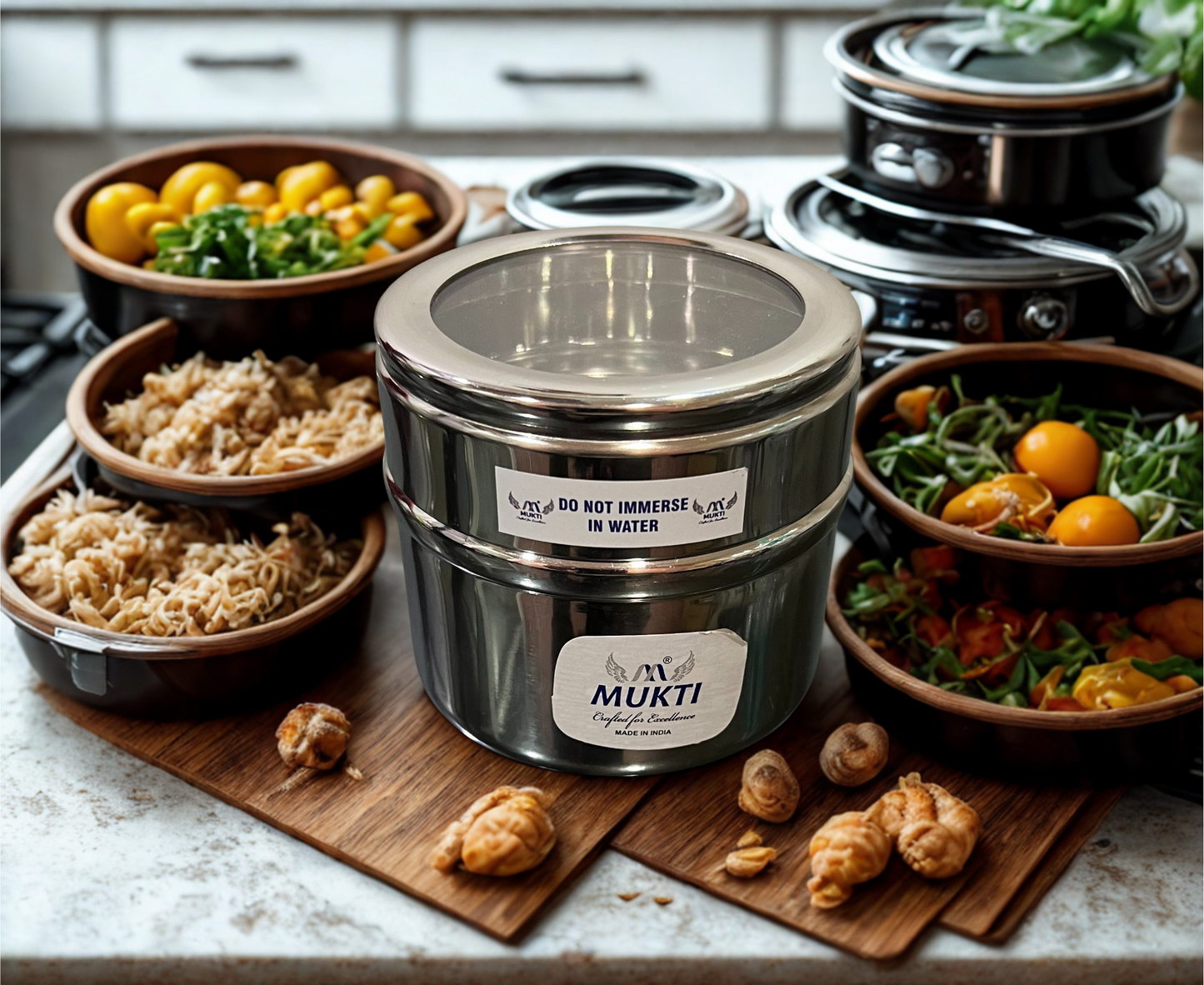 MUKTI Stainless Steel Premium Fruit & Nuts Food Storage Canister | Multipurpose  | Mirror Polish | See Thru Lid