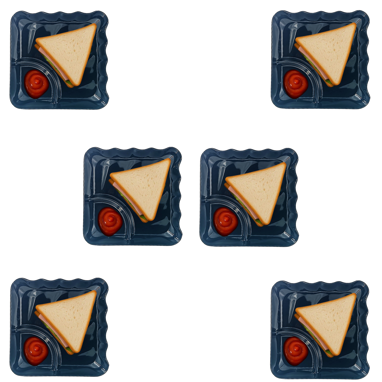 MILTON Melamine Glossy Black Sandwich/Snacks Plate | Set of 6 | Food Grade