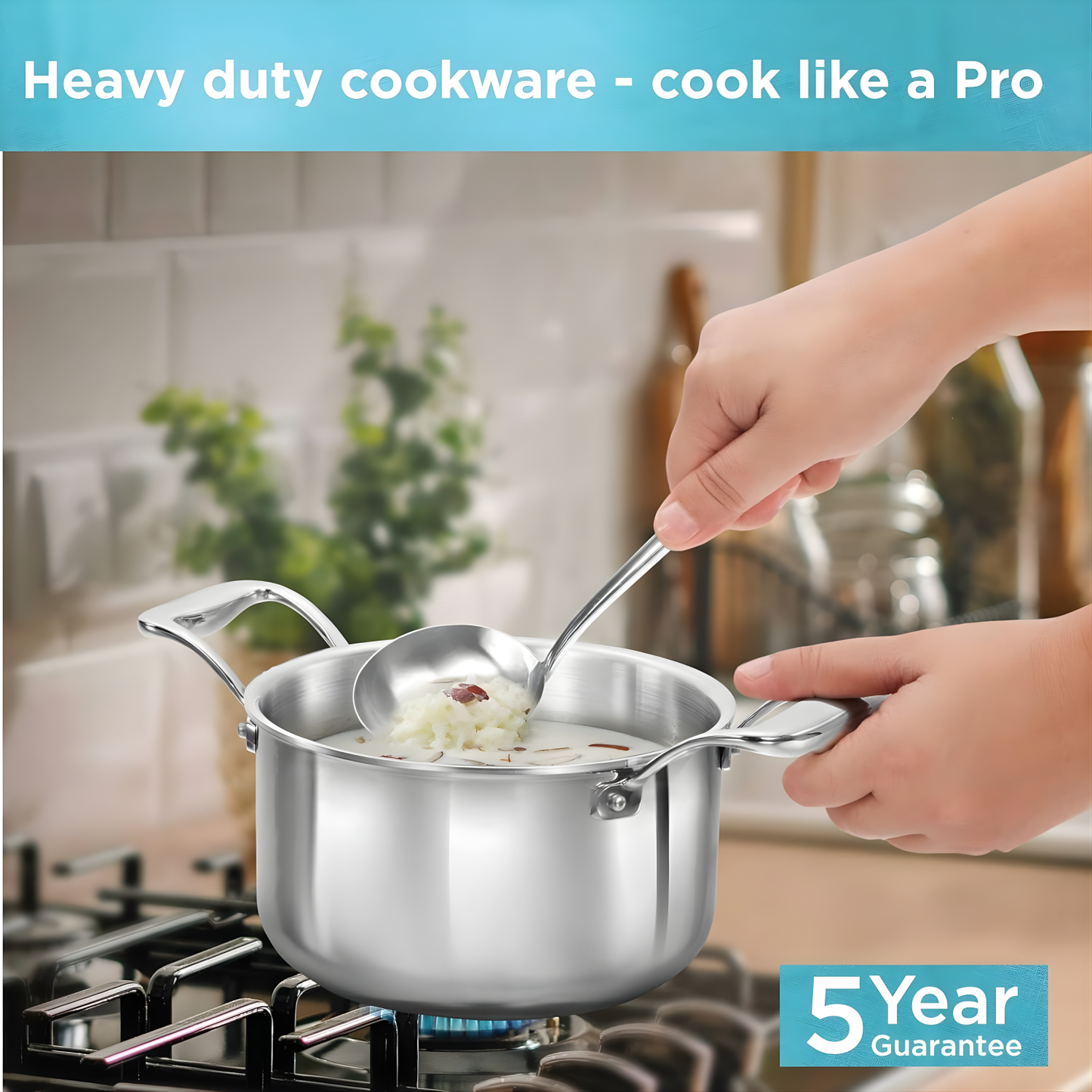 Hawkins 3 Litre Pro TriPly Stainless Steel Milk Pan with Stainless Steel Lid, Milk Pot, Sauce Pan, Silver (PSMP30S)