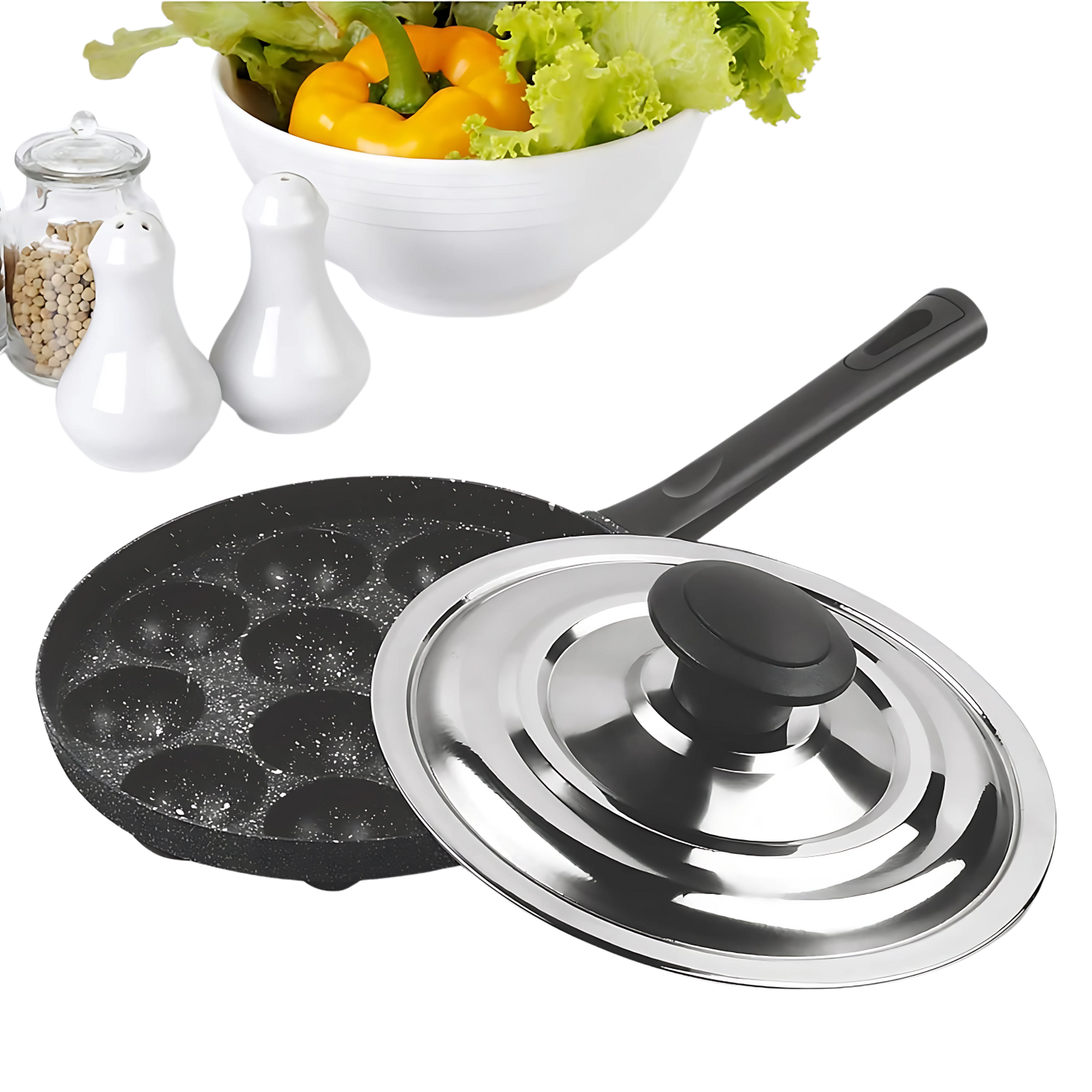 MILTON Pro cook Granito Appam Patra Cookware 12 Cavities, Non-Stick Paniyaram Pan with Stainless Steel Lid, Appe Maker, Black