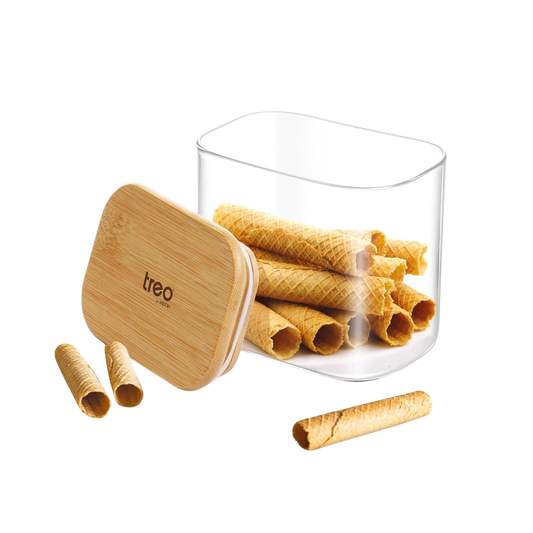 TREO By Milton Recto Kitchen Storage Borosilicate Glass Jar with Airtight Wooden Lid