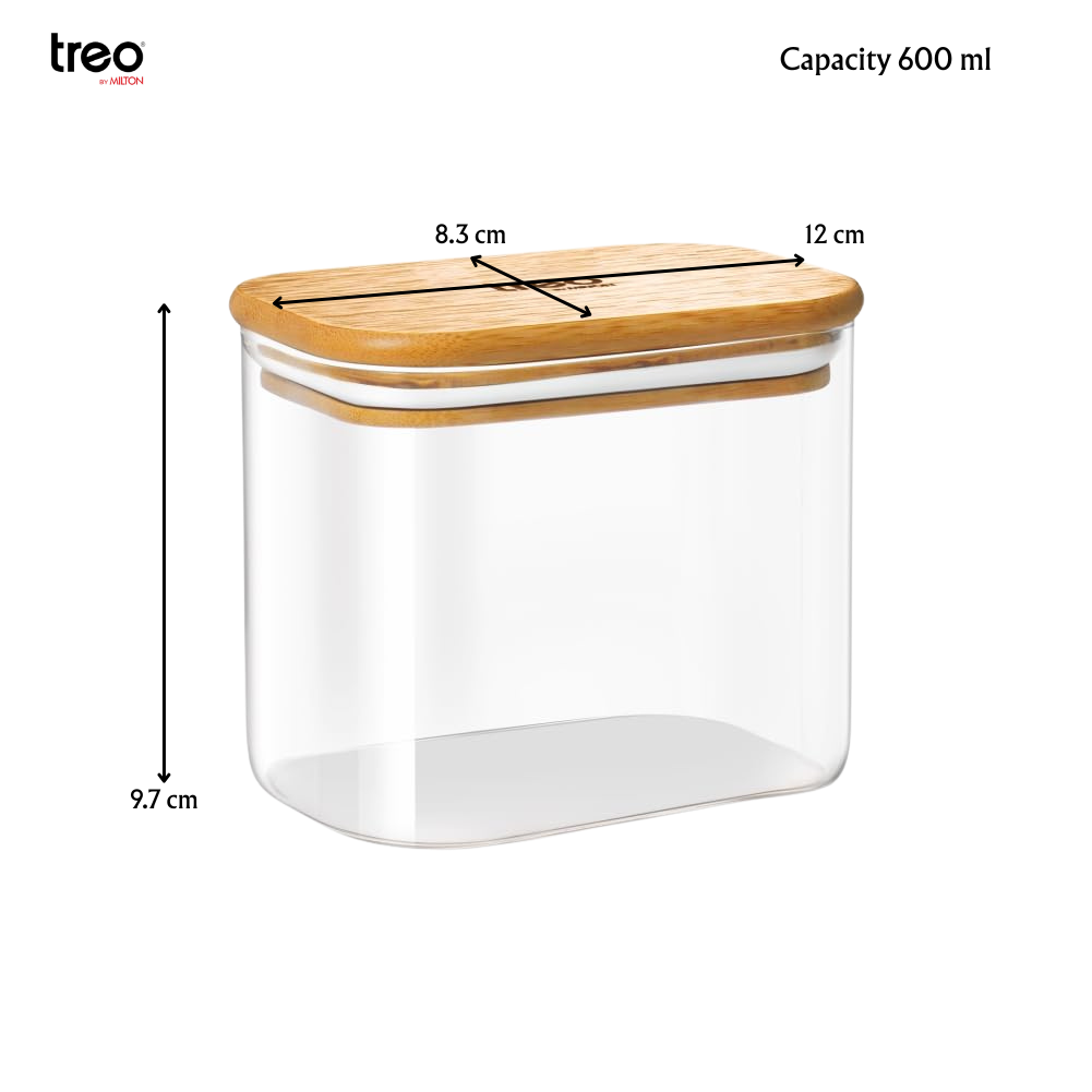 TREO By Milton Recto Kitchen Storage Borosilicate Glass Jar with Airtight Wooden Lid
