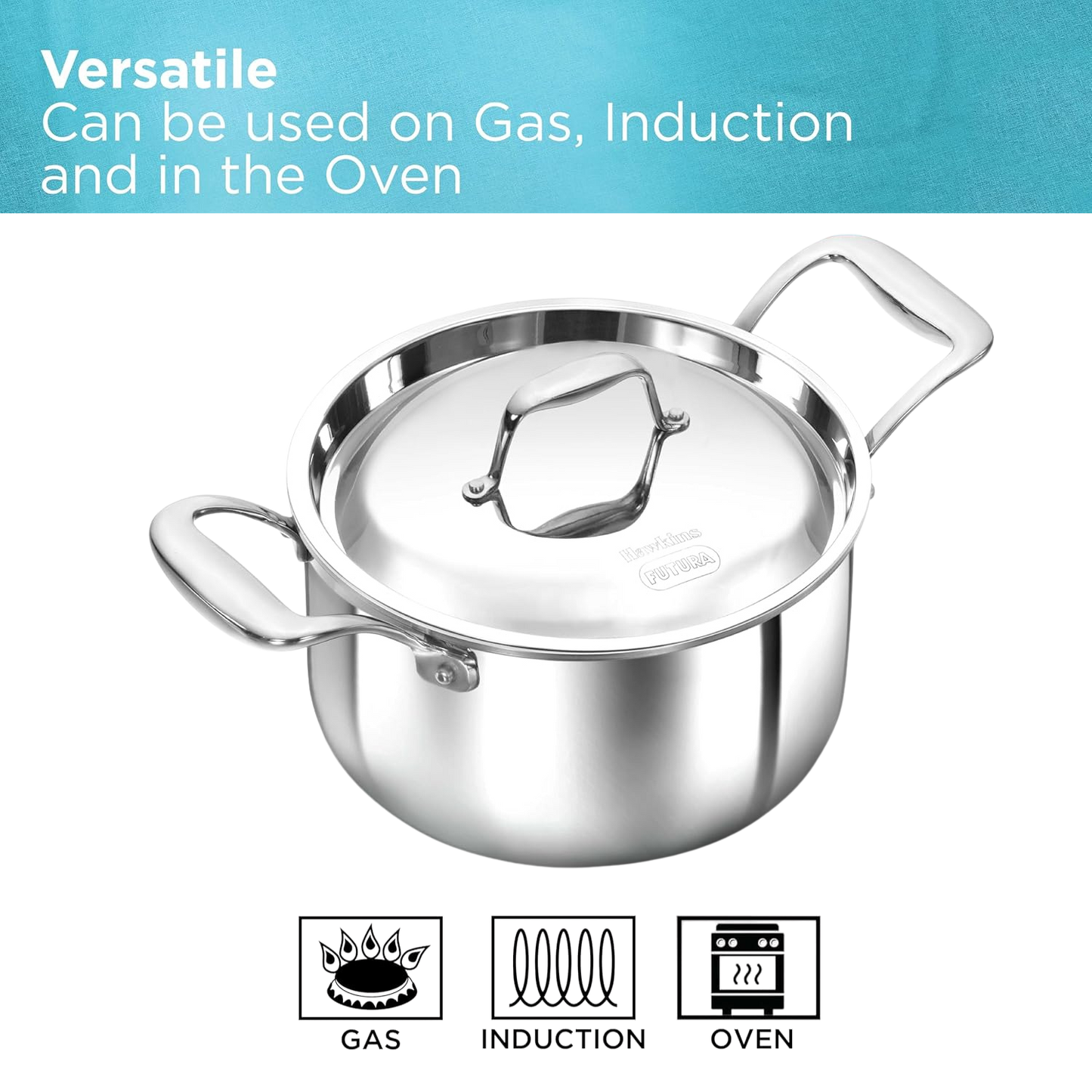 Hawkins 3 Litre Pro TriPly Stainless Steel Milk Pan with Stainless Steel Lid, Milk Pot, Sauce Pan, Silver (PSMP30S)