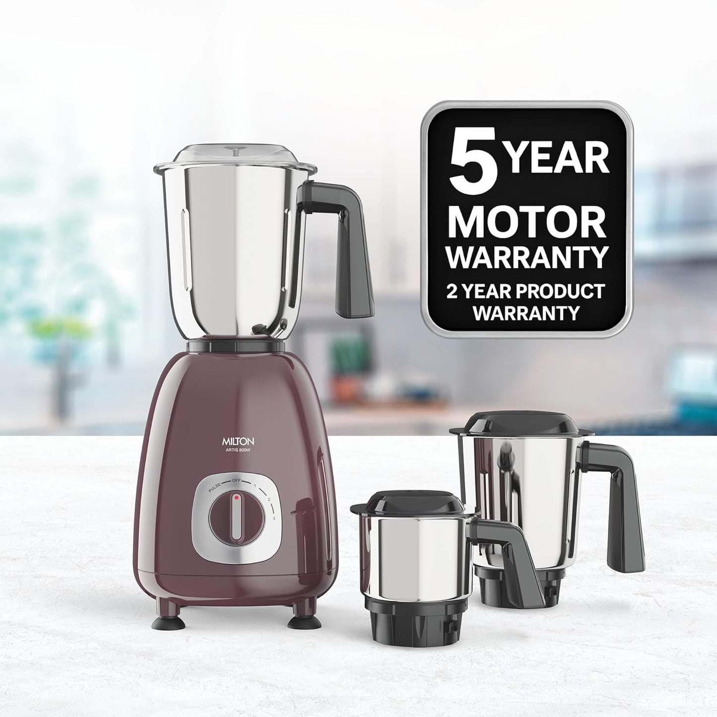 MILTON Artis Mixer Grinder | 800 Watt | Wine Brown Color