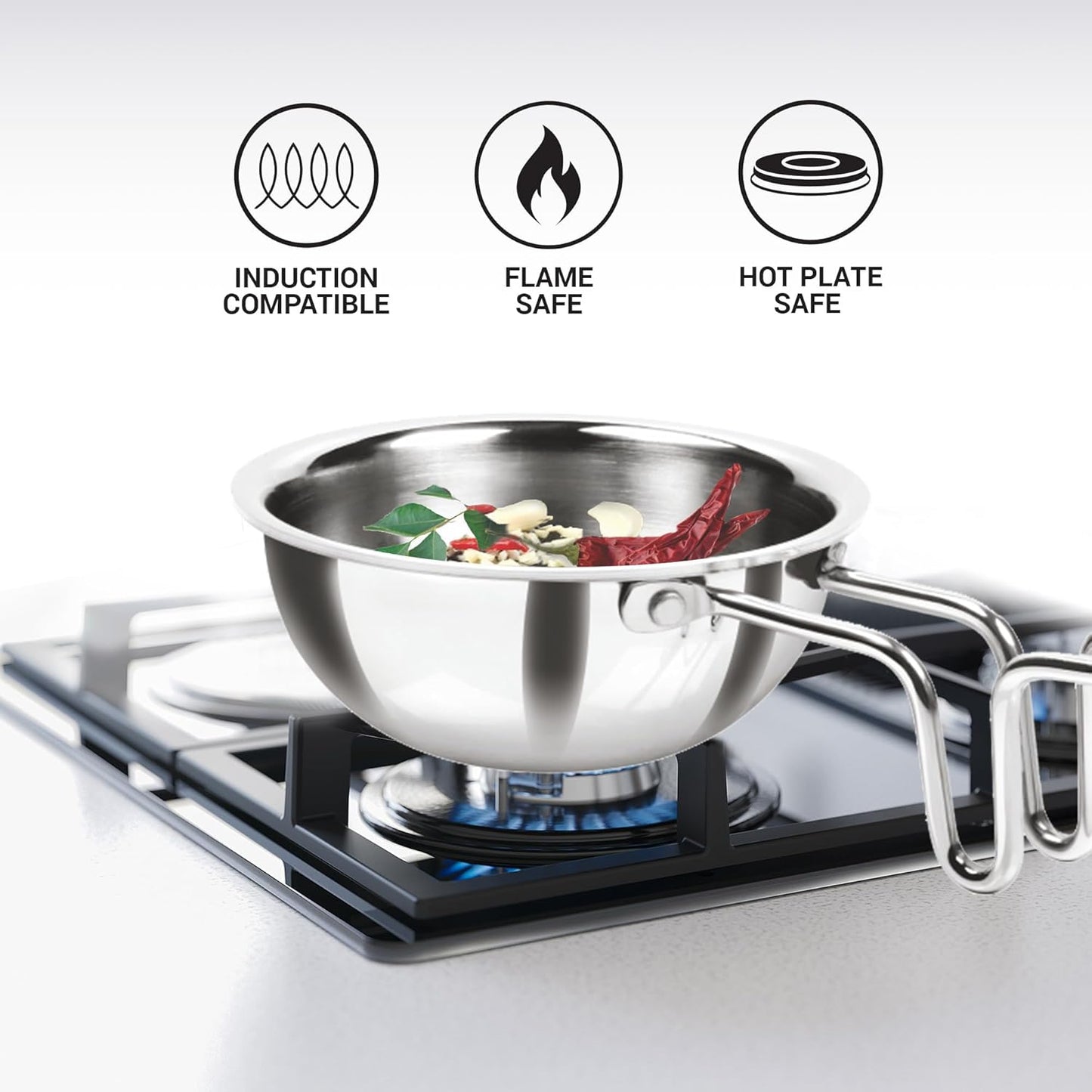 Milton Pro Cook Triply Stainless Steel/Hard Anodized Tadka Pan
