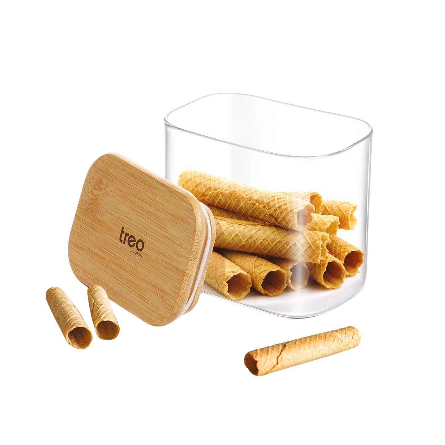 TREO By Milton Recto Kitchen Storage Borosilicate Glass Jar with Airtight Wooden Lid