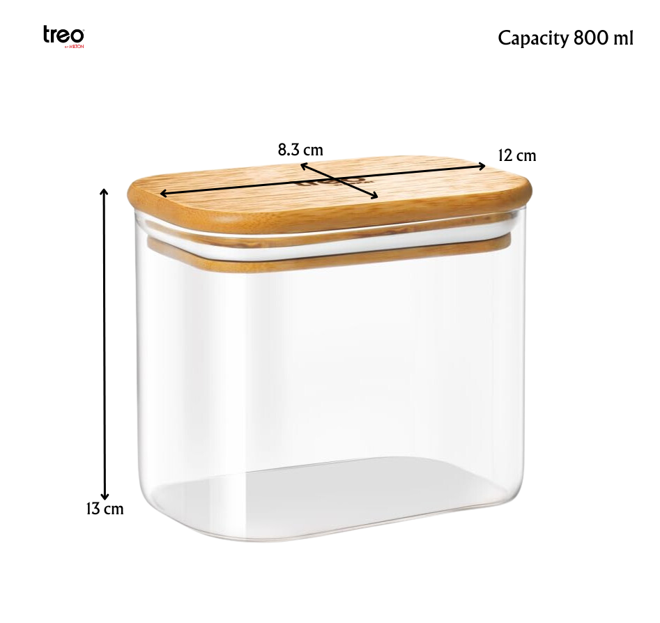 TREO By Milton Recto Kitchen Storage Borosilicate Glass Jar with Airtight Wooden Lid