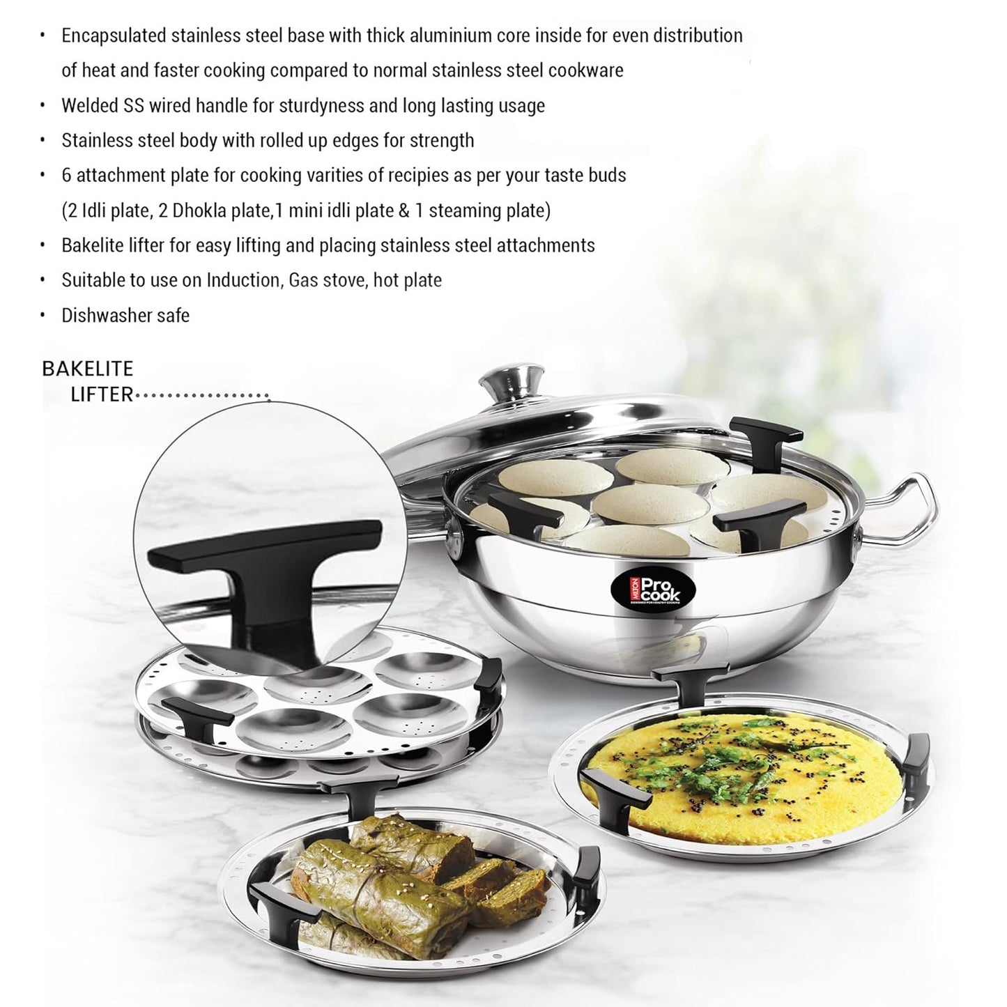 MILTON PROCOOK Multi Kadhai With Lid | Idli, Dhokla Maker, Steamer | Induction & Gas Friendly