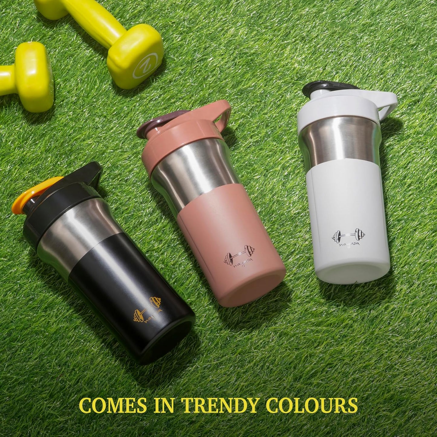 NAYASA Alloy Cross Fit Stainless Steel Gym Shaker Bottle | 900 ml | Leakproof & Durable