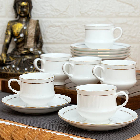 CLAYCRAFT Mona Cup & Saucer GL 110 Series, 120 ml, Set of 12 (6 Cups + 6 Saucers)