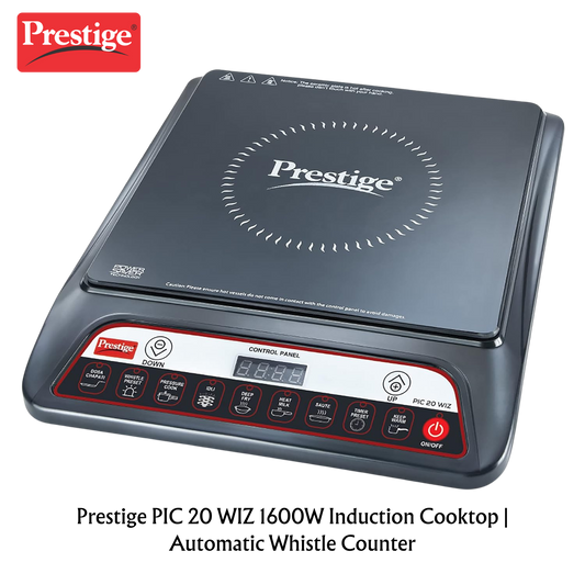 Prestige PIC 20 WIZ 1600W Induction Cooktop | Automatic Whistle Counter, Indian Menu Option - Premium Induction Cooktop from Prestige - Just Rs. 2299! Shop now at Surana Sons
