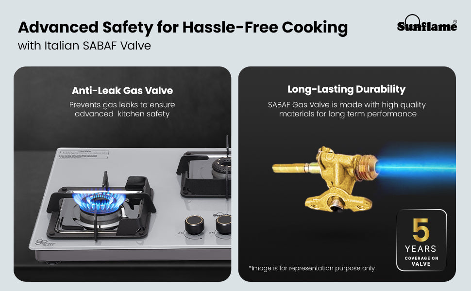 SUNFLAME 3 Burner Ultra-Slim Countertop Hob 80 cm Wide | Italian SABAF Valve | Auto Ignition