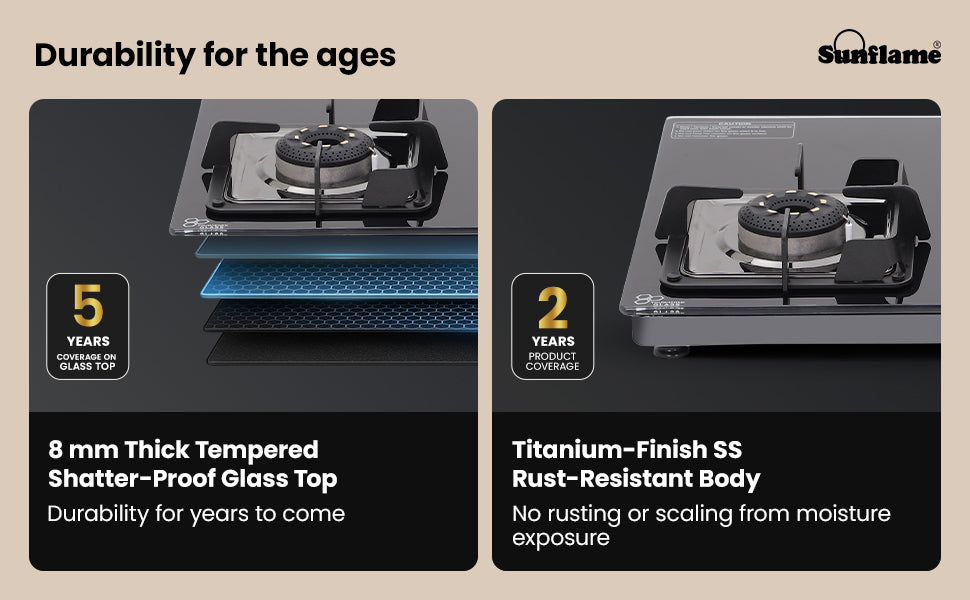 SUNFLAME 3 Burner Ultra-Slim Countertop Hob 80 cm Wide | Italian SABAF Valve | Auto Ignition