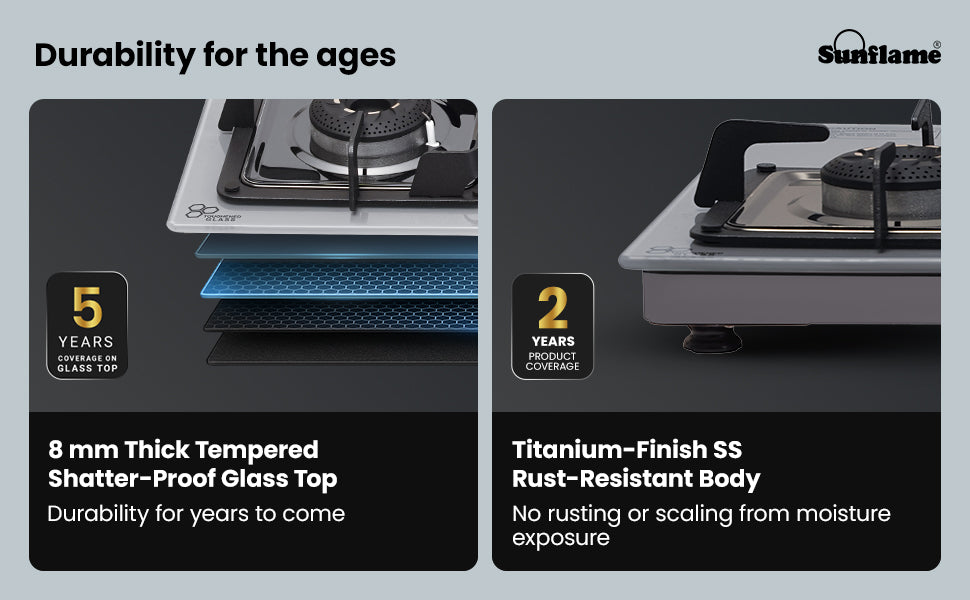 SUNFLAME 3 Burner Ultra-Slim Countertop Hob 80 cm Wide | Italian SABAF Valve | Auto Ignition