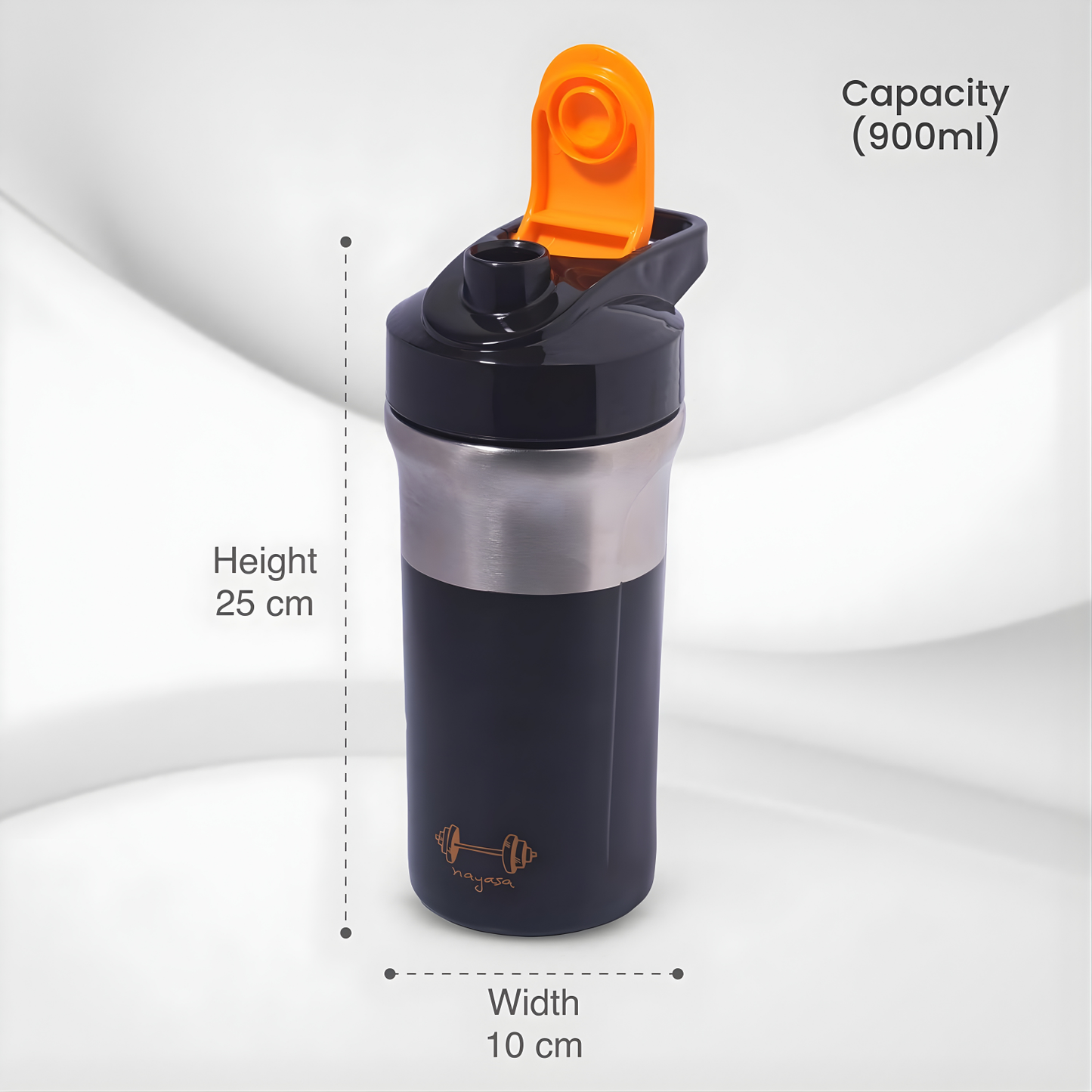NAYASA Alloy Cross Fit Stainless Steel Gym Shaker Bottle | 900 ml | Leakproof & Durable