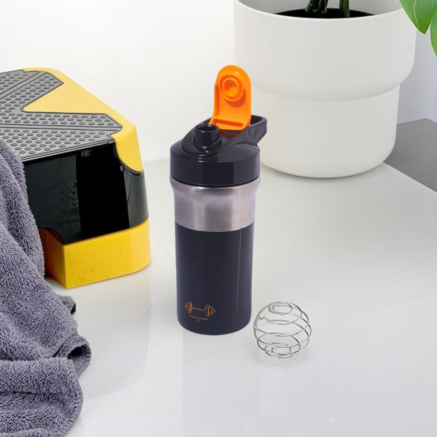 NAYASA Alloy Cross Fit Stainless Steel Gym Shaker Bottle | 900 ml | Leakproof & Durable