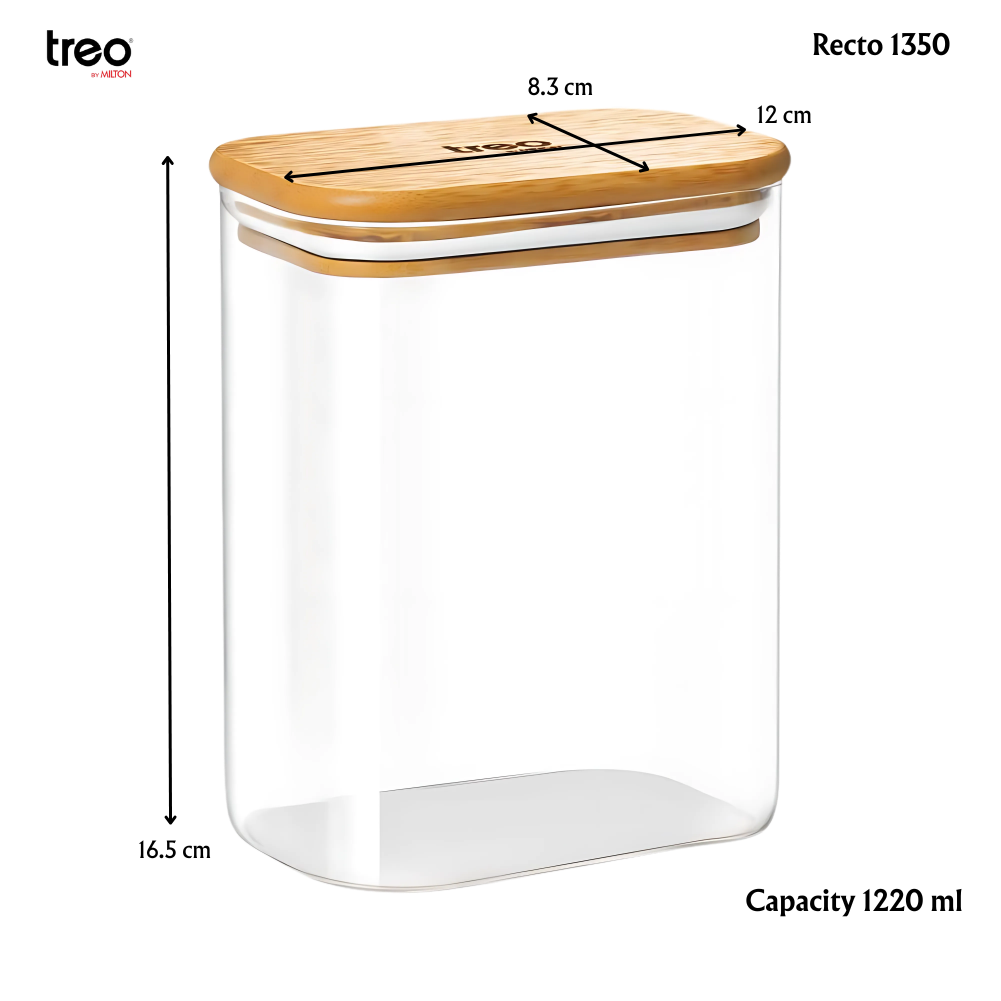 TREO By Milton Recto Kitchen Storage Borosilicate Glass Jar with Airtight Wooden Lid