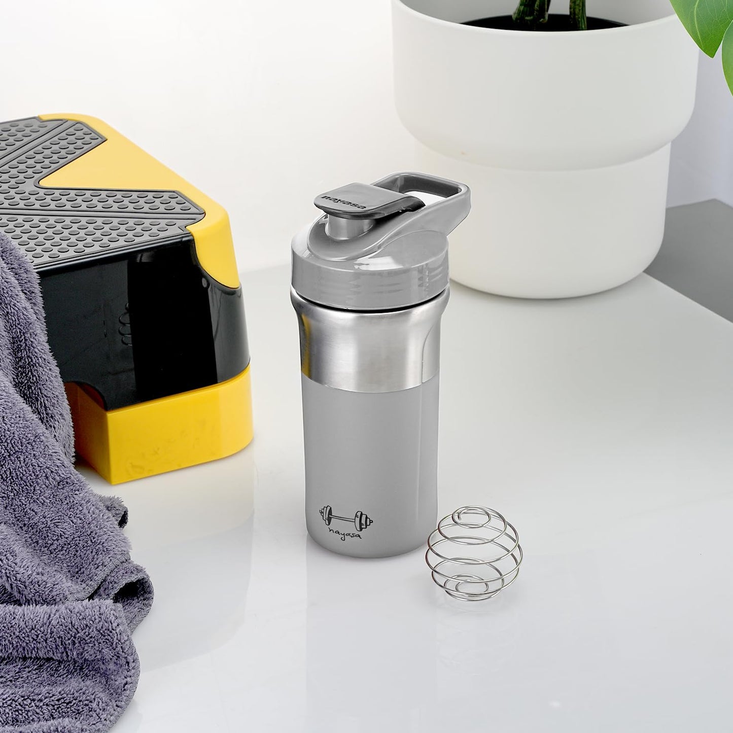 NAYASA Alloy Cross Fit Stainless Steel Gym Shaker Bottle | 900 ml | Leakproof & Durable