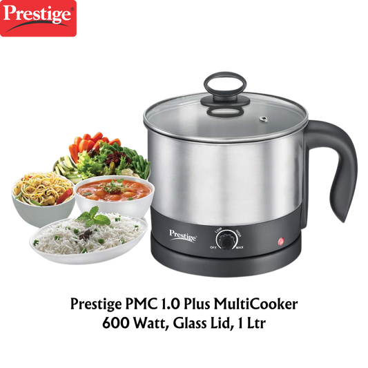 Prestige PMC 1.0 Plus MultiCooker 600 Watt, Glass Lid, 1 Ltr (Silver, Black) - Premium Multi Cooker from Prestige - Just Rs. 1376! Shop now at Surana Sons