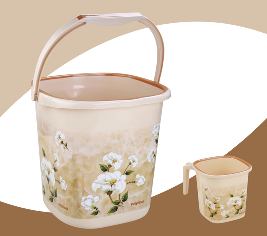NAYASA Square Ring Marble | Bucket 25 L | Mug 1.5 L