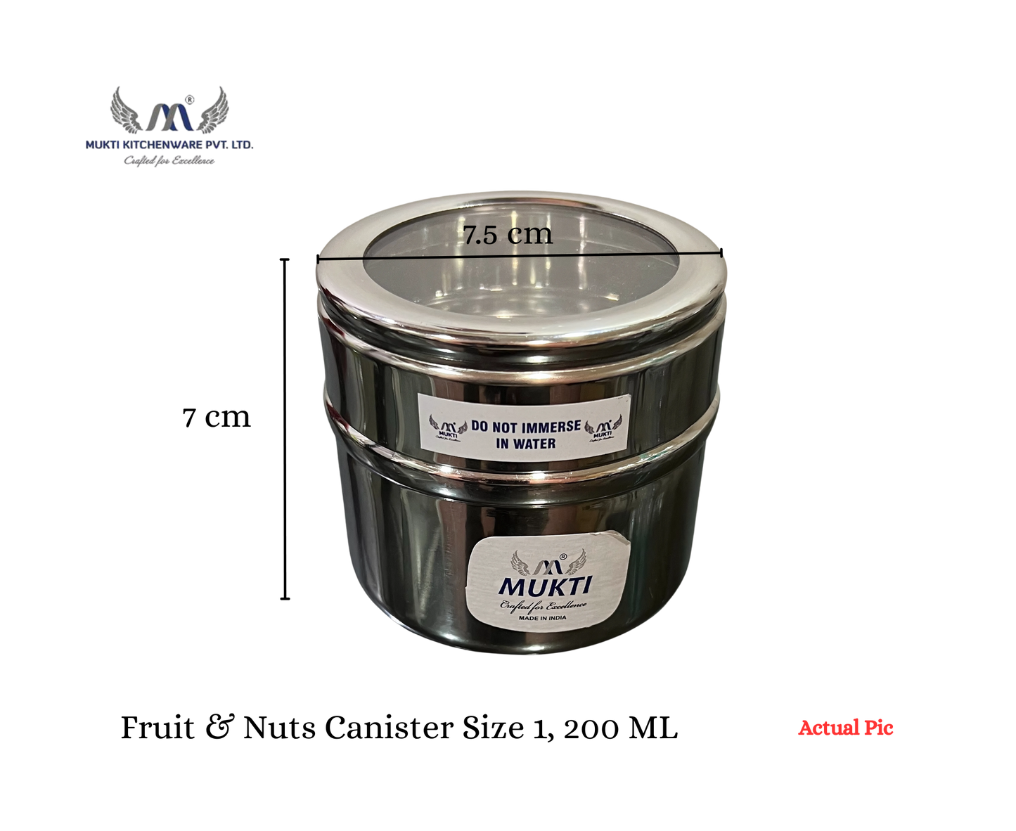 MUKTI Stainless Steel Premium Fruit & Nuts Food Storage Canister | Multipurpose  | Mirror Polish | See Thru Lid