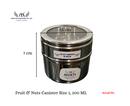 MUKTI Stainless Steel Premium Fruit & Nuts Food Storage Canister | Multipurpose  | Mirror Polish | See Thru Lid