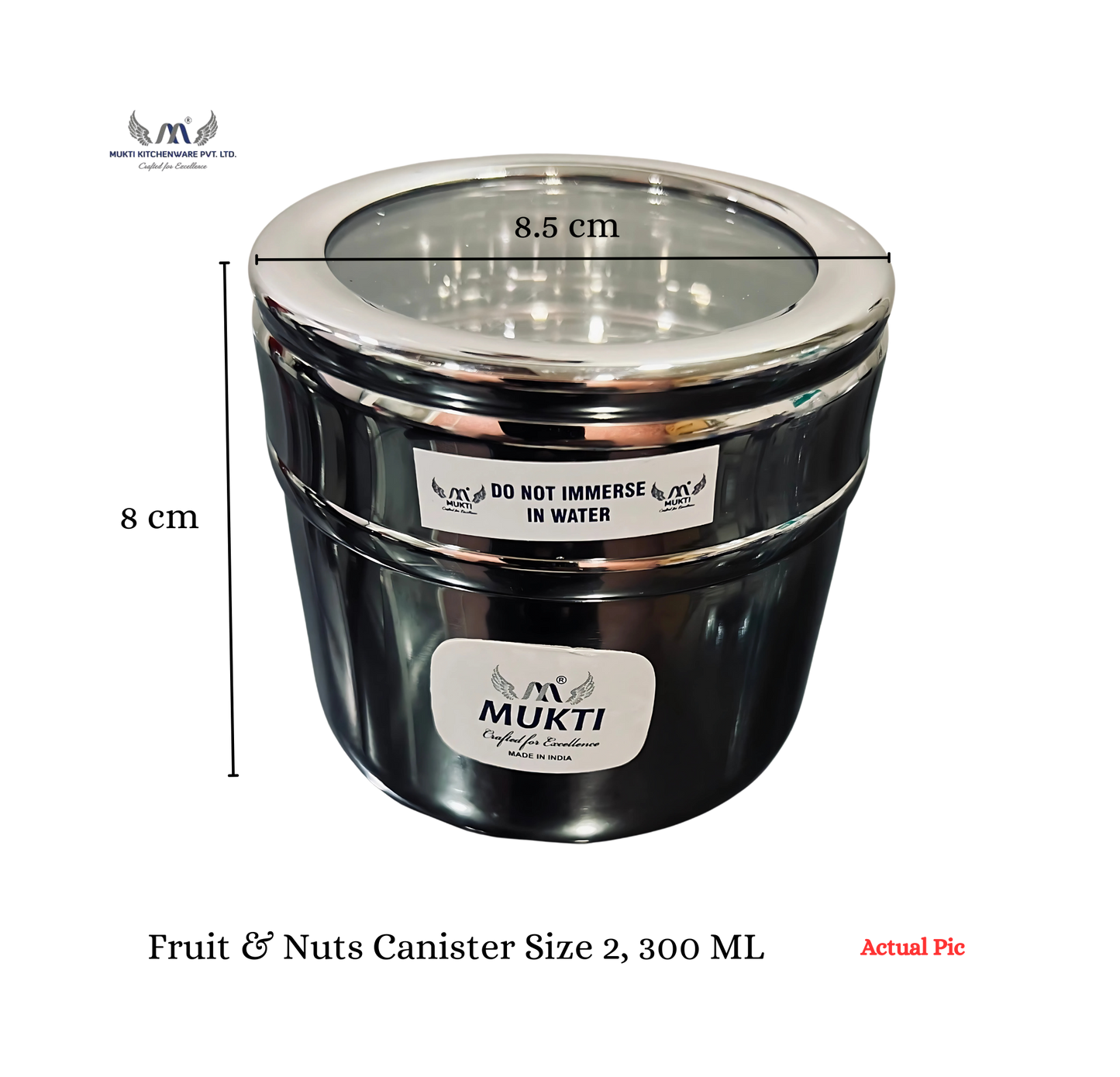 MUKTI Stainless Steel Premium Fruit & Nuts Food Storage Canister | Multipurpose  | Mirror Polish | See Thru Lid