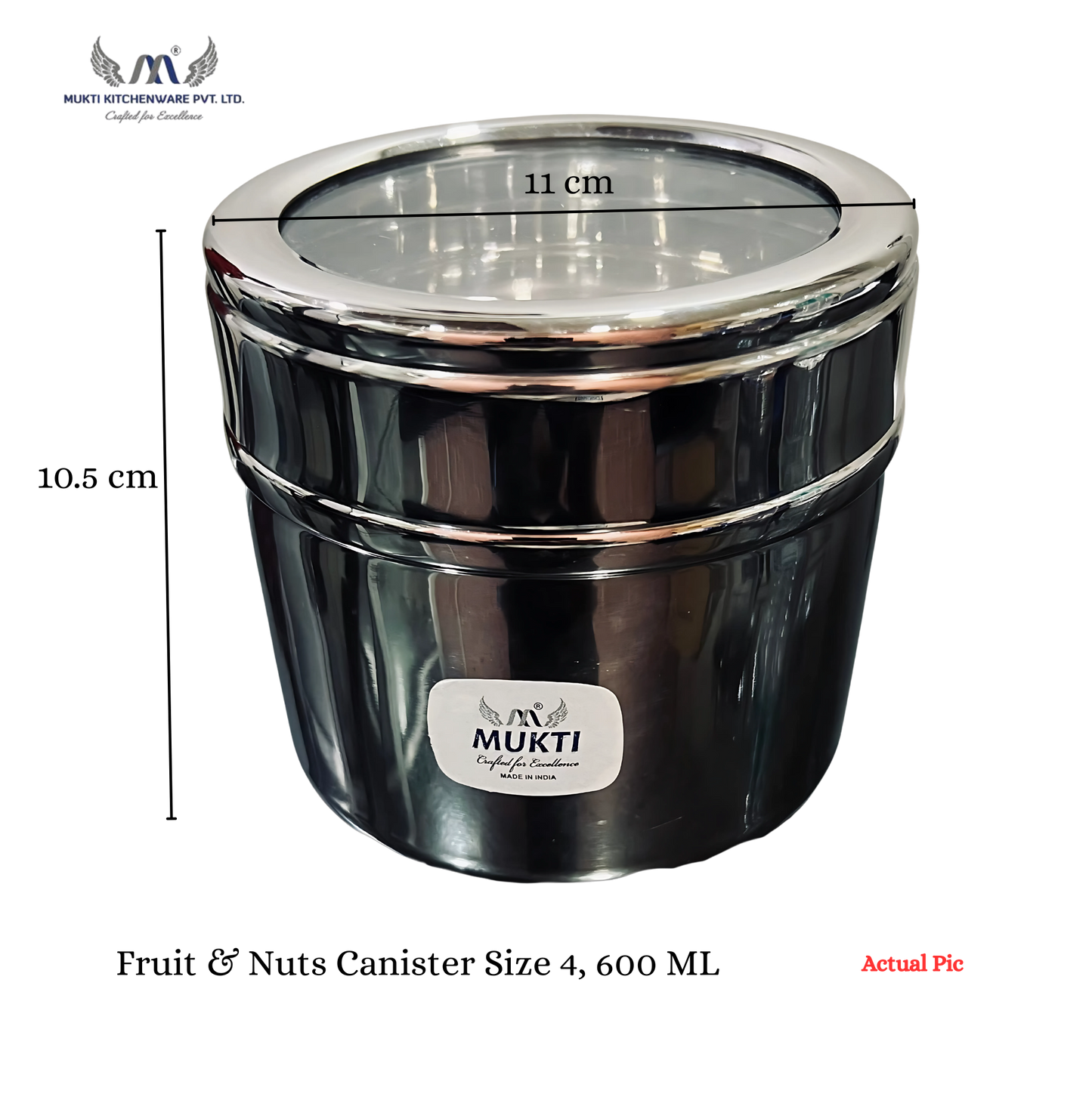 MUKTI Stainless Steel Premium Fruit & Nuts Food Storage Canister | Multipurpose  | Mirror Polish | See Thru Lid