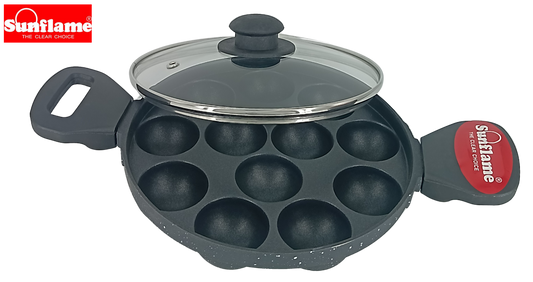 SUNFLAME Nonstick Appampatra With Glass Lid | 12 Cups - Premium Non Stick Appam Patra with Glass lid from Sunflame - Just Rs. 995! Shop now at Surana Sons