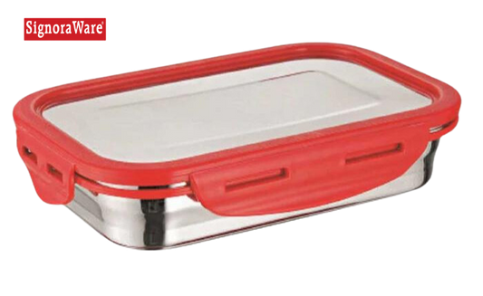 Signoraware Lock N Store Stainless Steel Leakproof, Airtight Container With Steel Lid (Plastic Border) | 2/4 Sides Lock | Square | Rectangular - Premium SS Barni/Containers from Signoraware - Just Rs. 250! Shop now at Surana Sons