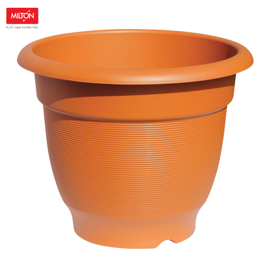 MILTON Blossom Mate Round Planter, Terracotta Brown, Indoor/Outdoor Plastic Flower Pot
