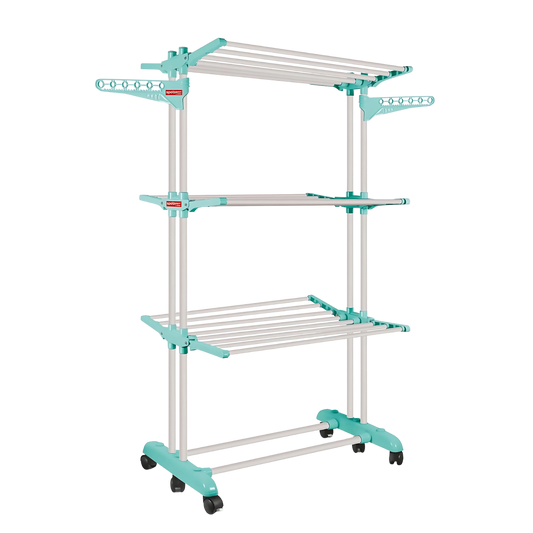 SPOTZERO by Milton 3 Layers Cloth Drying Stand, Aqua Green | Cloth Dryer | Floor | Balcony