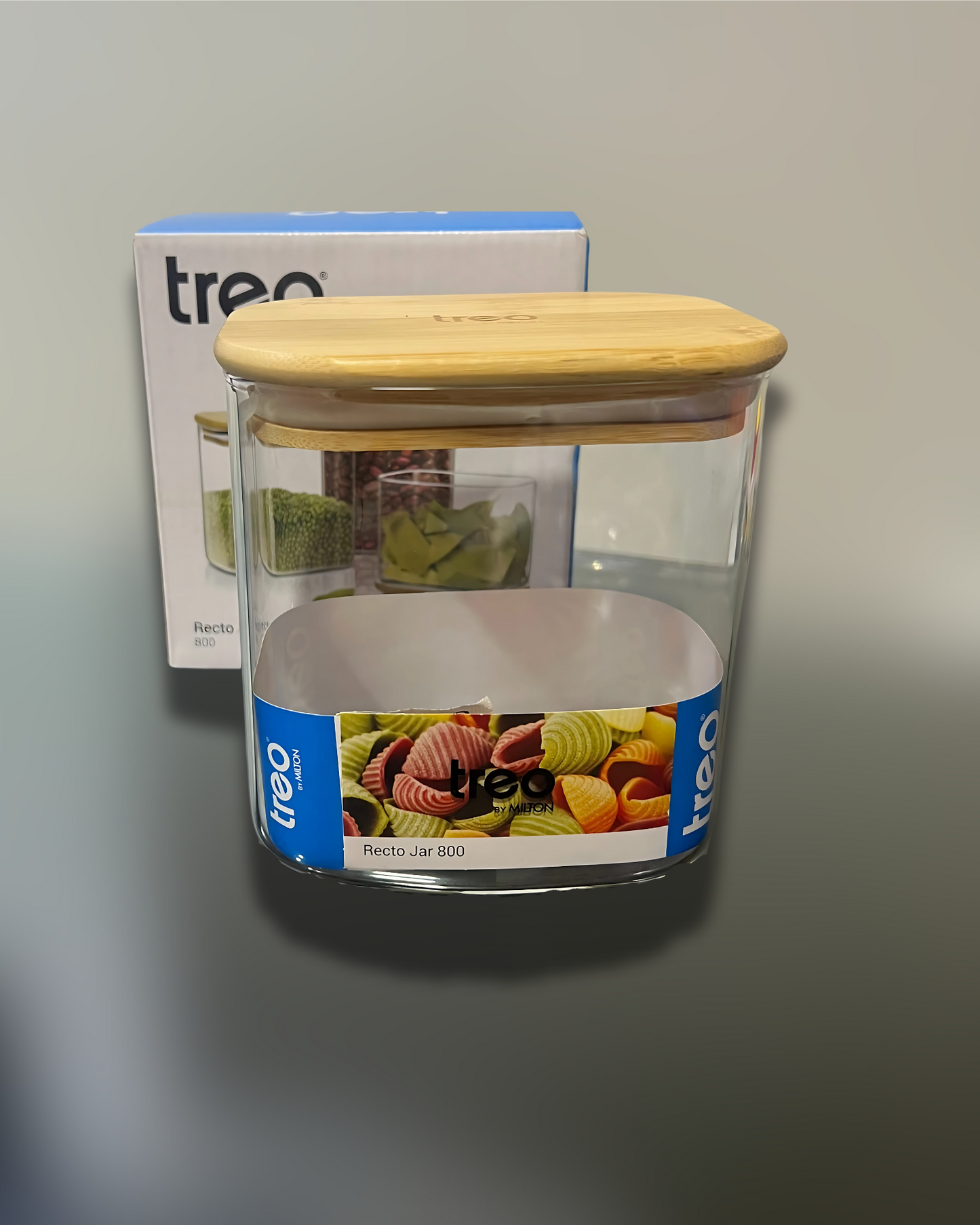 TREO By Milton Recto Kitchen Storage Borosilicate Glass Jar with Airtight Wooden Lid