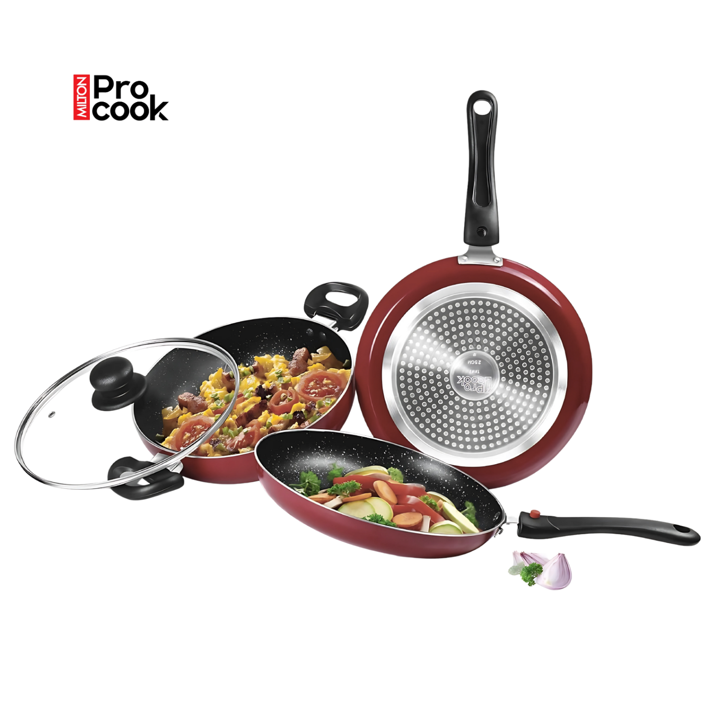 MILTON PROCCOK My Kitchen Set Granito Nonstick 3 Pcs Set | Glass Lid | Induction Compatible
