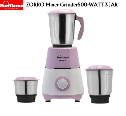 SUNFLAME ZORRO Mixer Grinder 500-WATT 3 JAR - Premium Mixer Grinder from Sunflame - Just Rs. 2233! Shop now at Surana Sons