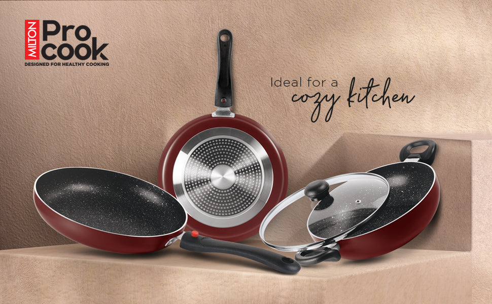 MILTON PROCCOK My Kitchen Set Granito Nonstick 3 Pcs Set | Glass Lid | Induction Compatible