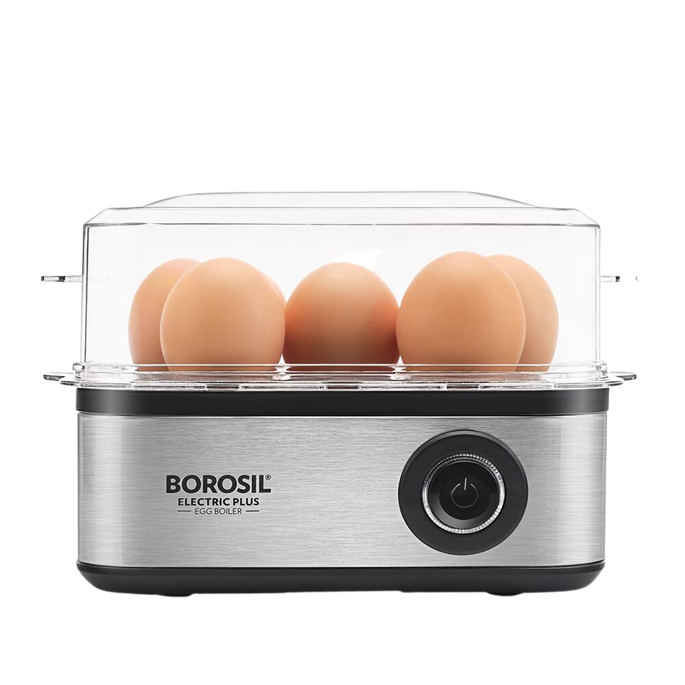 Borosil Electric Egg Boiler, For Hard, Soft, Medium Boiled Eggs, Steamed Vegetables, Transparent Lid, Stainless Steel Exterior - Premium Egg Boiler from borosil - Just Rs. 1450! Shop now at Surana Sons